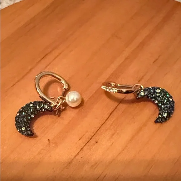 Swarovski Navy and Gold Crescent Earrings - Picture 4 of 10